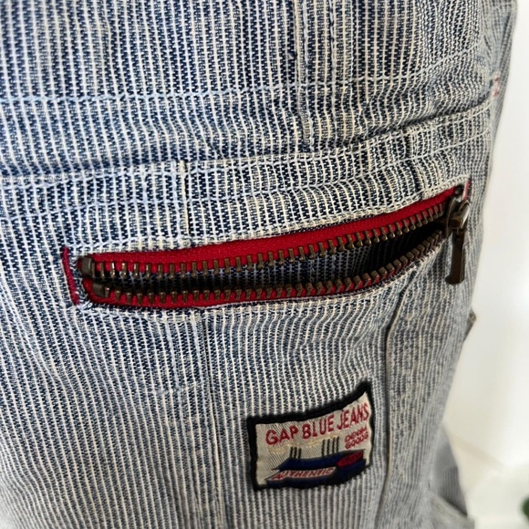 GAP VINTAGE DENIM OVERALLS WOMEN’S MEDIUM (6) RAILWAY STRIPES BLUE  100% COTTON - Picture 5 of 8